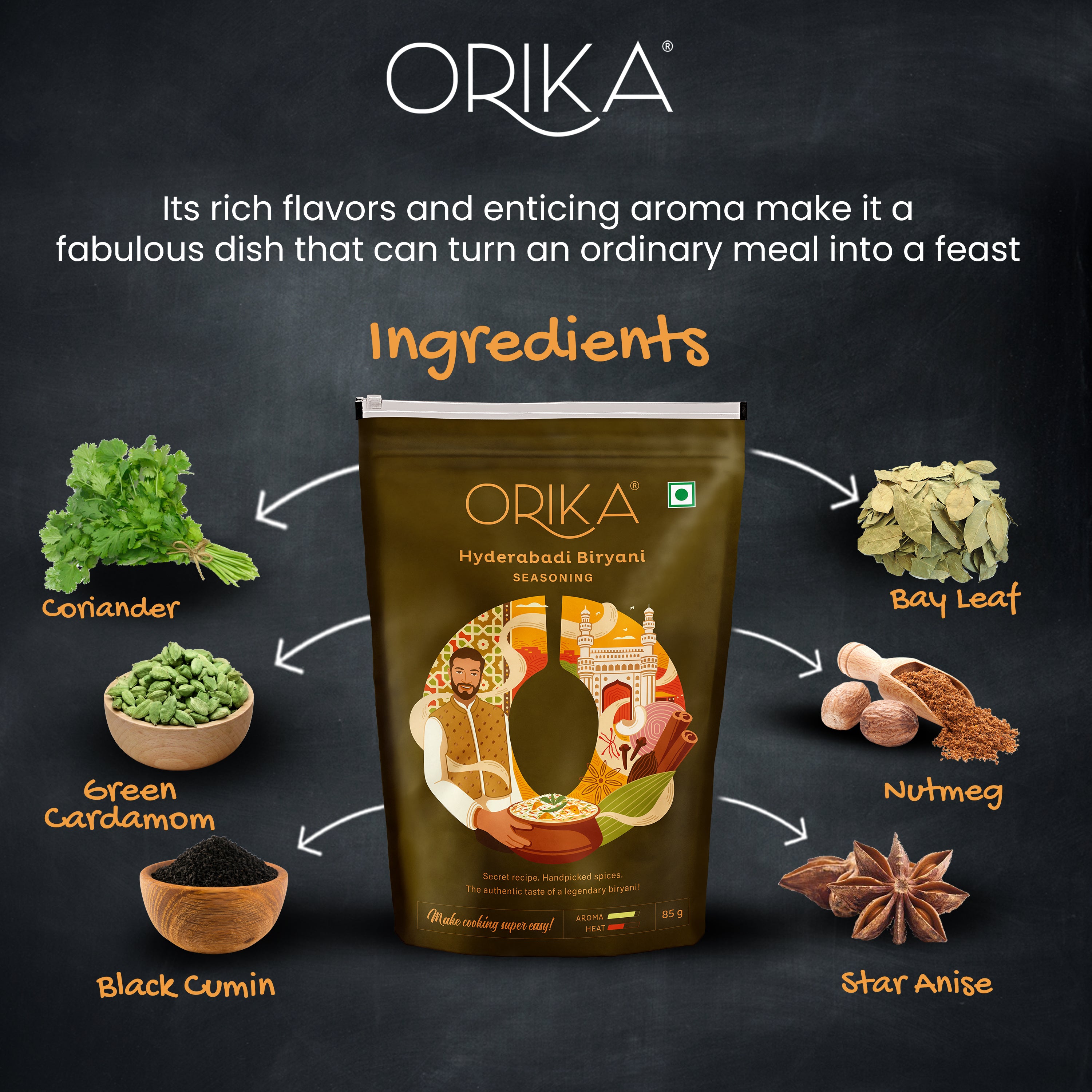 Orika Hyderabadi Biryani Seasoning, 85g - Orika Spices India