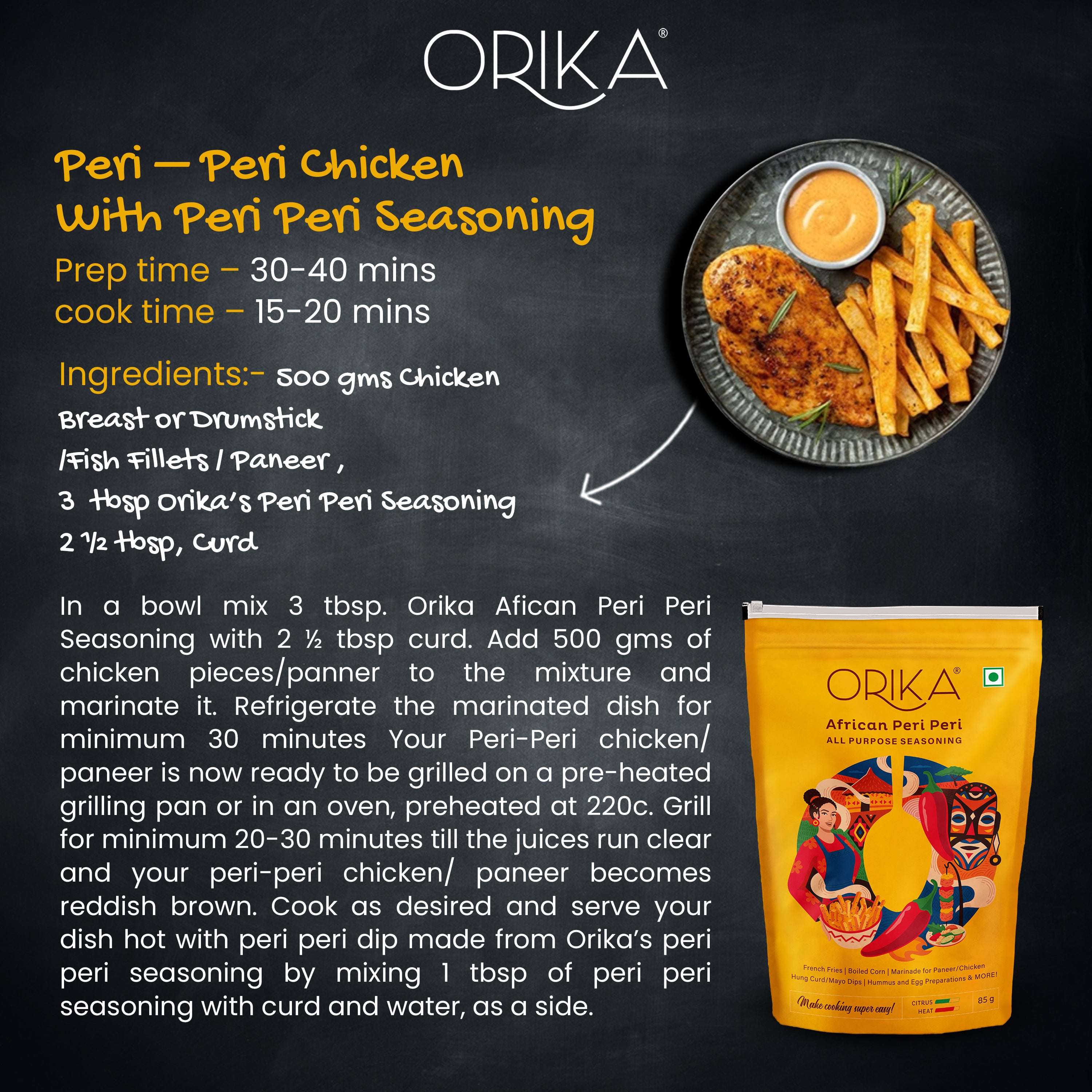 Orika African Peri Peri All Purpose Seasoning, 85g - Orika Spices India