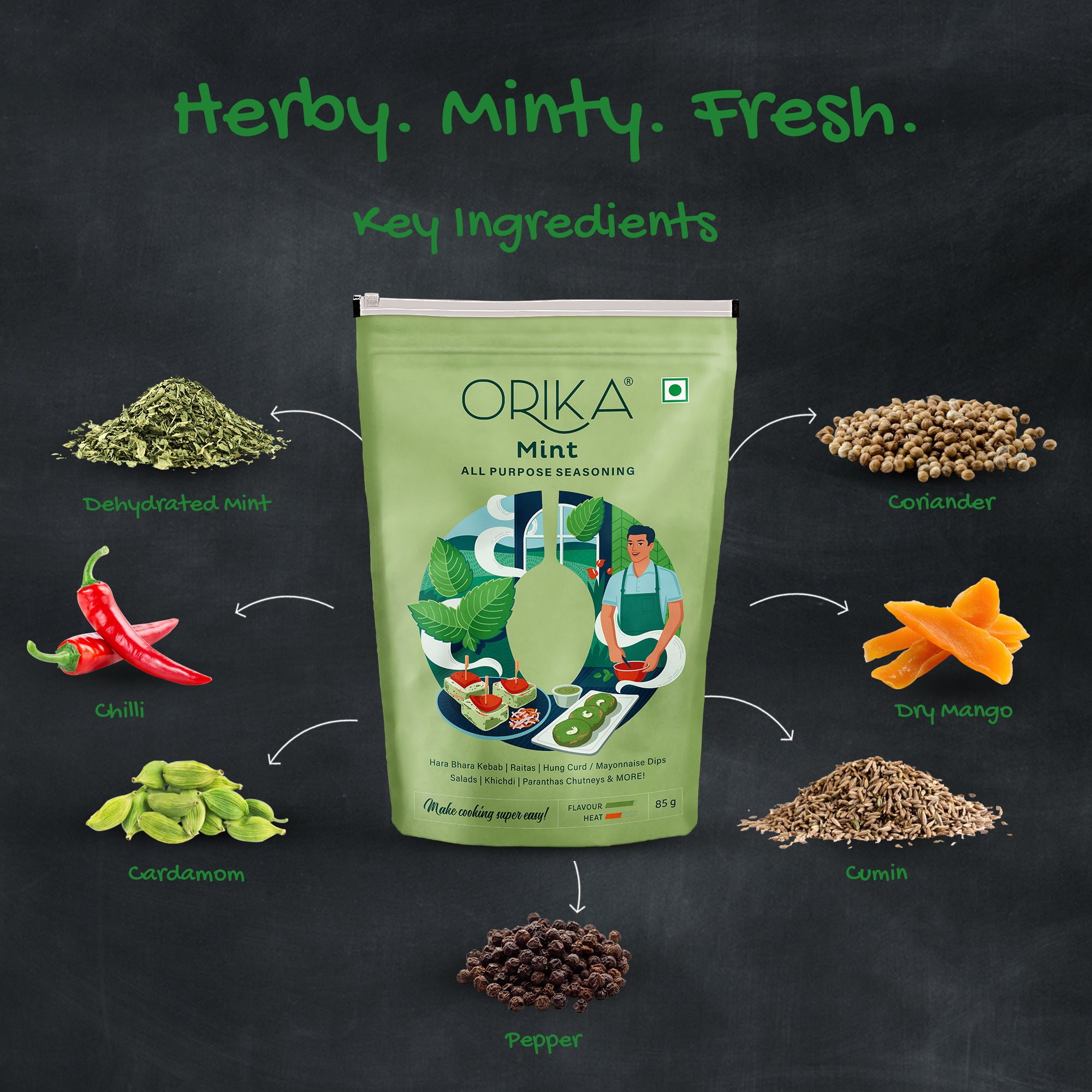 Orika Mint All Purpose Seasoning, 85g - Orika Spices India