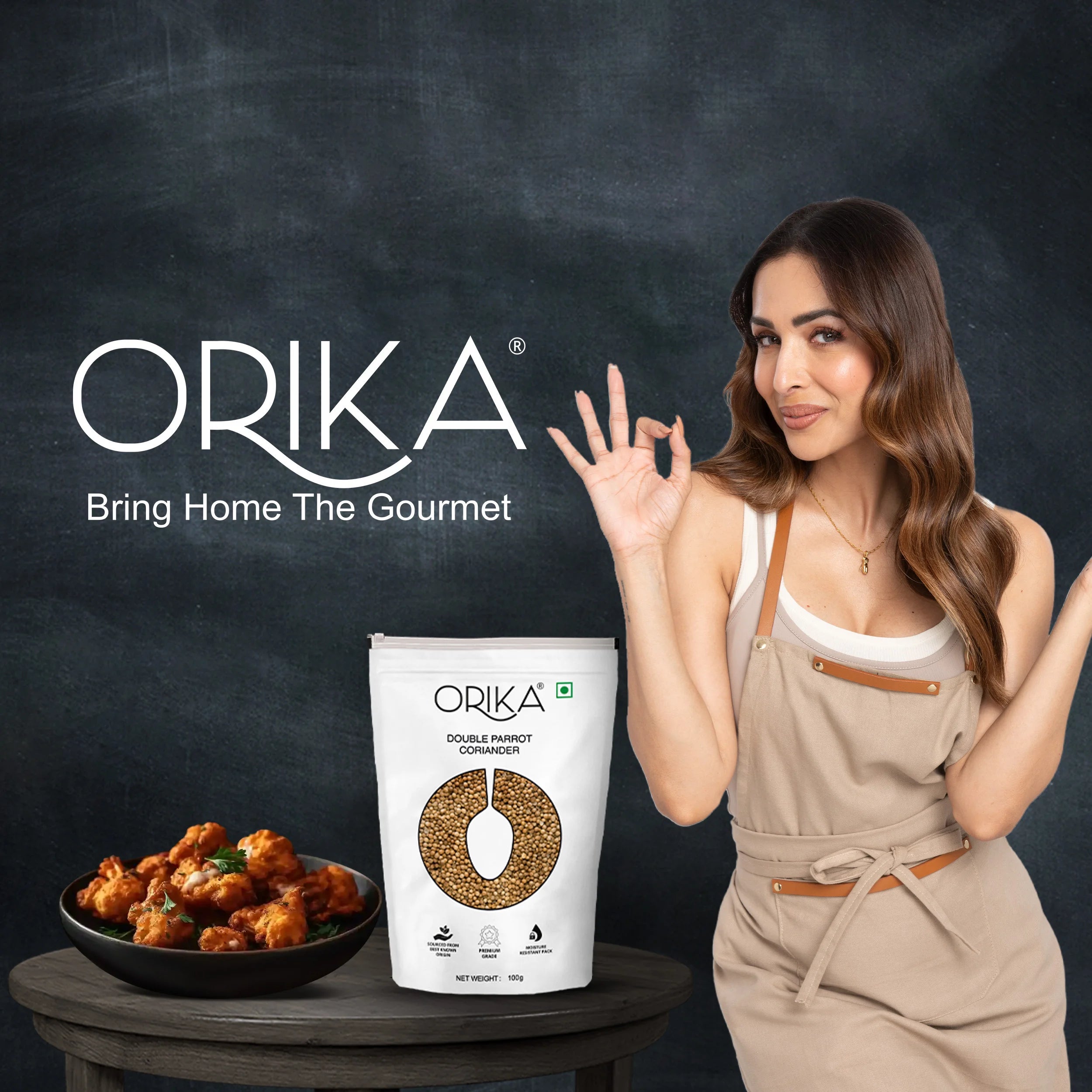 Orika_Coriander_Whole_100_Gm_Pouch with malaika arora