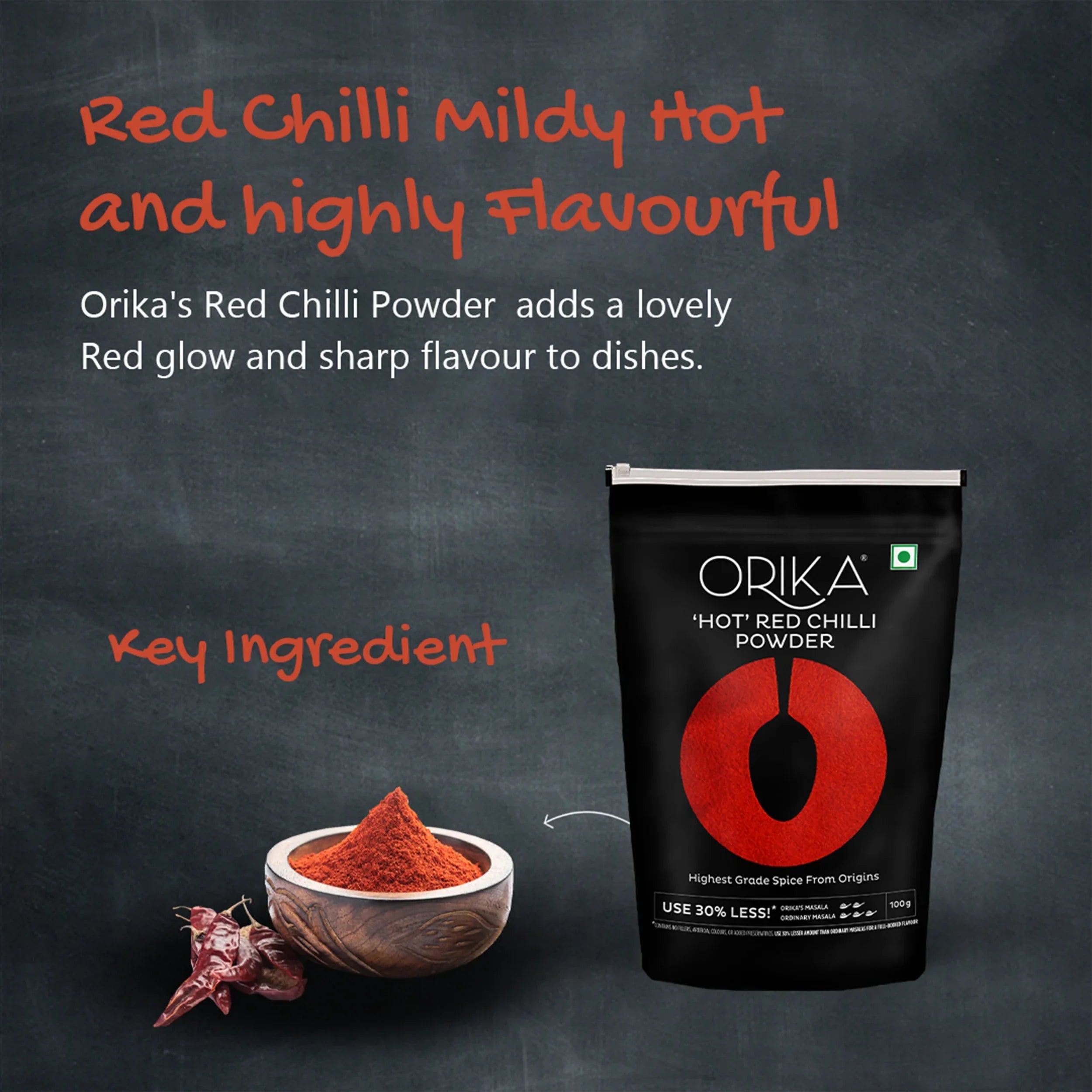 Orika Hot Red Chilli Powder (100 gm, 200gm, 500gm) - Orika Spices India