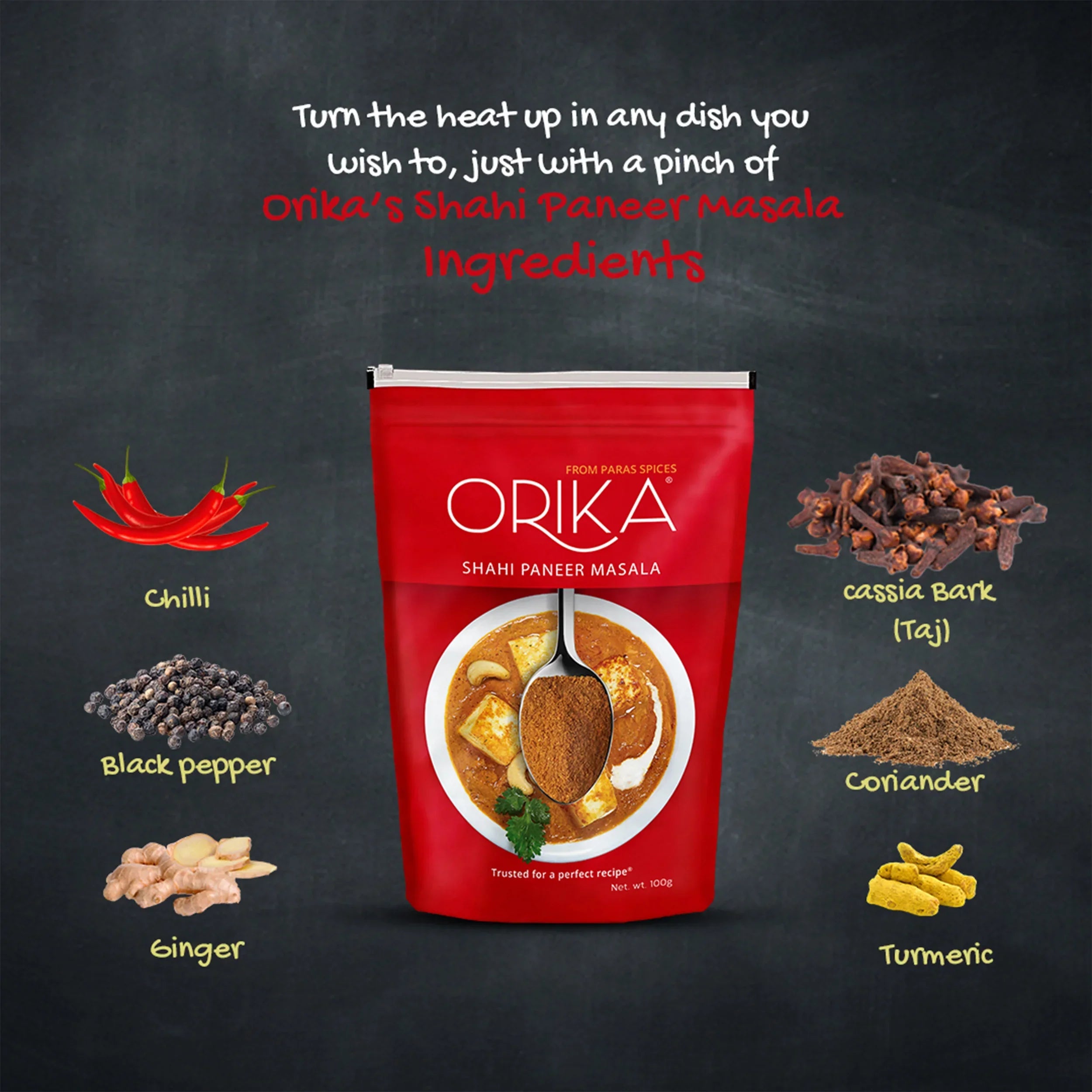Orika Indian Mix Combo 3 (Shahi Paneer Masala, Chana Masala, Rajma Masala, Dal Makhani Masala) (Pack of 4, 100gms each) - Orika Spices India