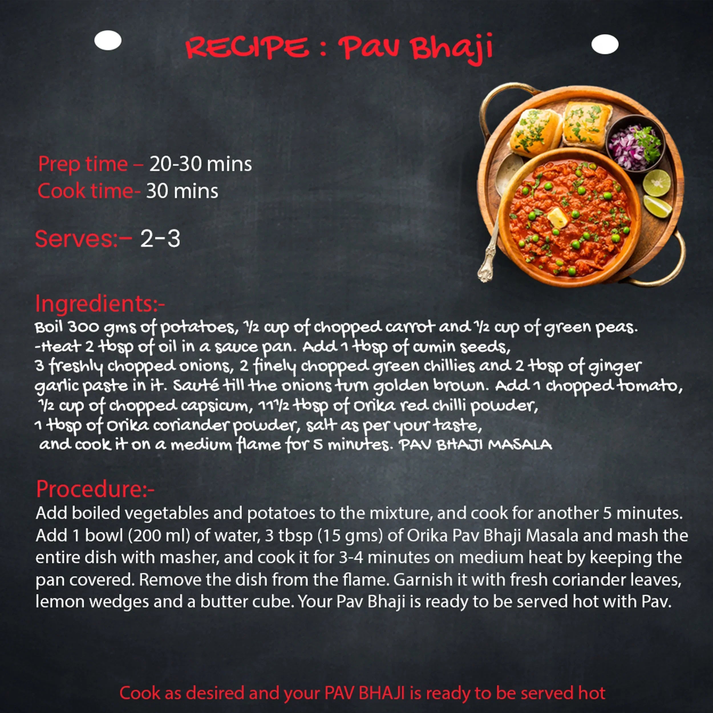 Orika Pav Bhaji Masala, 100gm - Orika Spices India