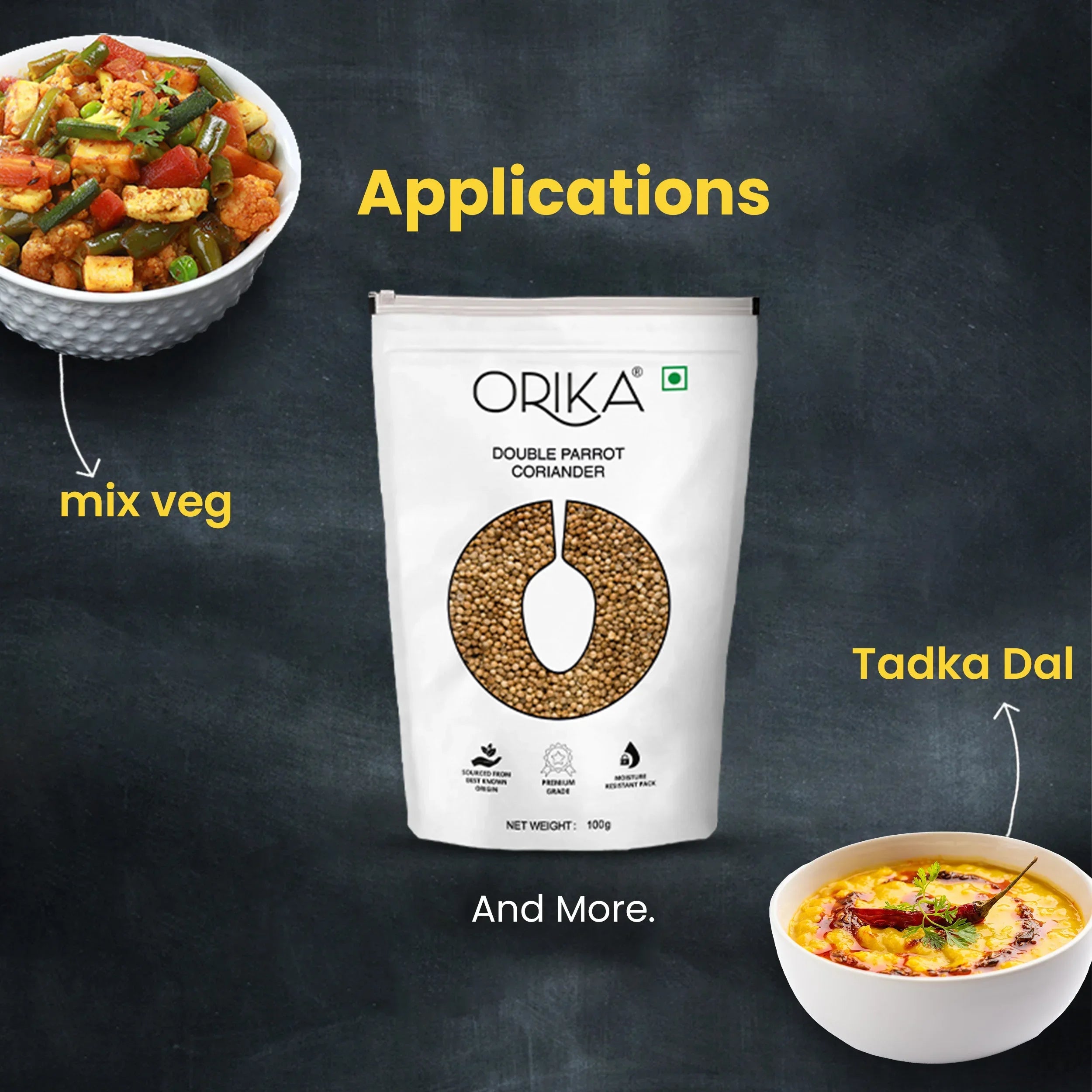 Orika's 'Double Parrot' Coriander Whole, 100g - Orika Spices India