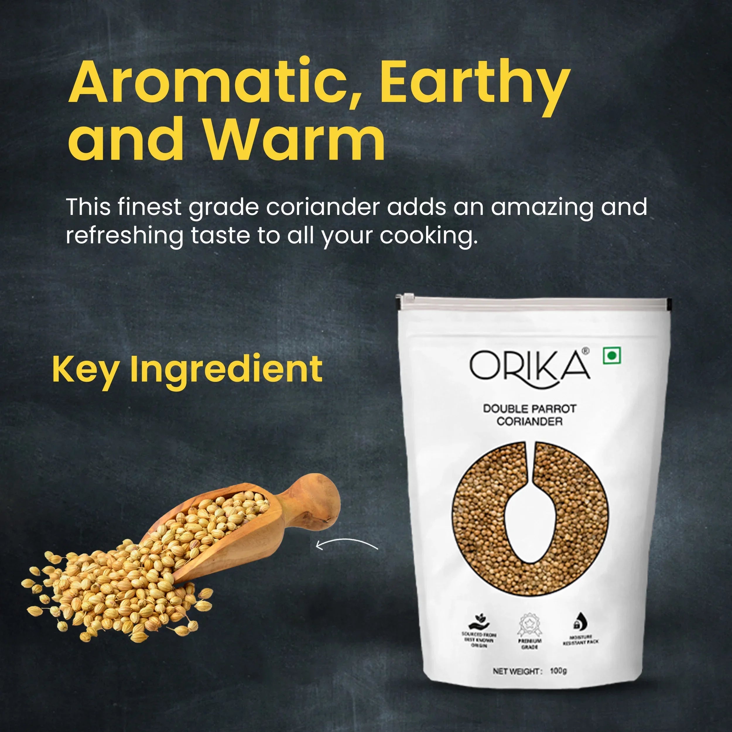 Orika's 'Double Parrot' Coriander Whole, 100g - Orika Spices India
