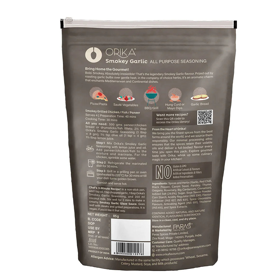 Orika Smokey Garlic All Purpose Seasoning, 85g - Orika Spices India