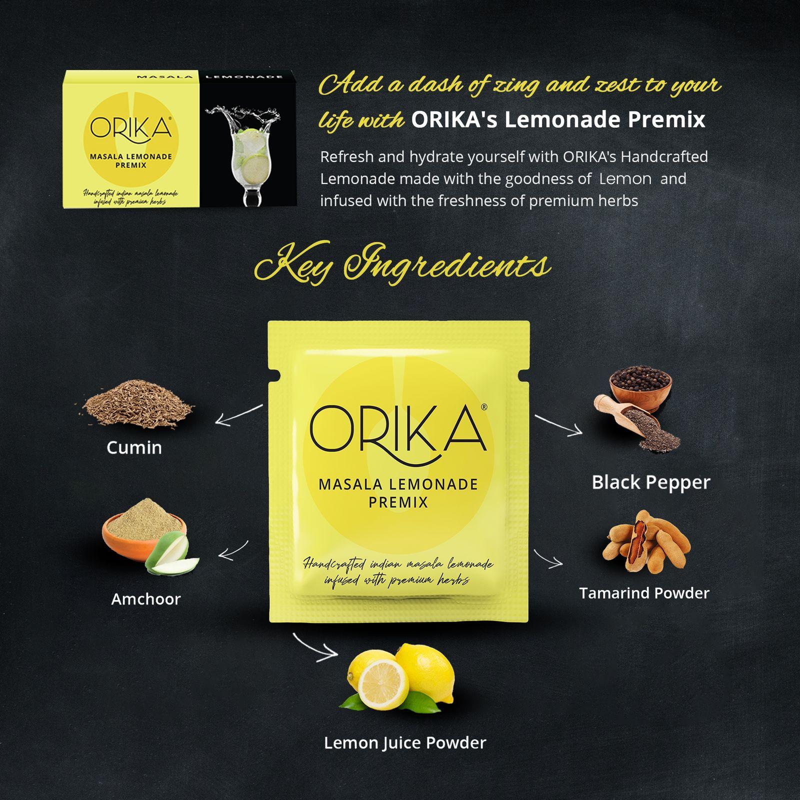 MASALA LEMONADE PREMIX (10 sachets, 19gm/each). - Orika Spices India