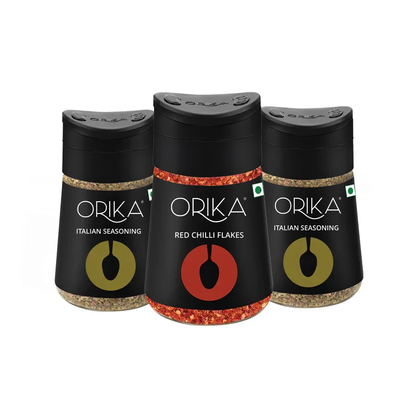 Orika Italian Table Combo (2 Italian Seasoning (75 g/each) & 1 Red Chilli Flakes (50 g)) - Orika Spices India