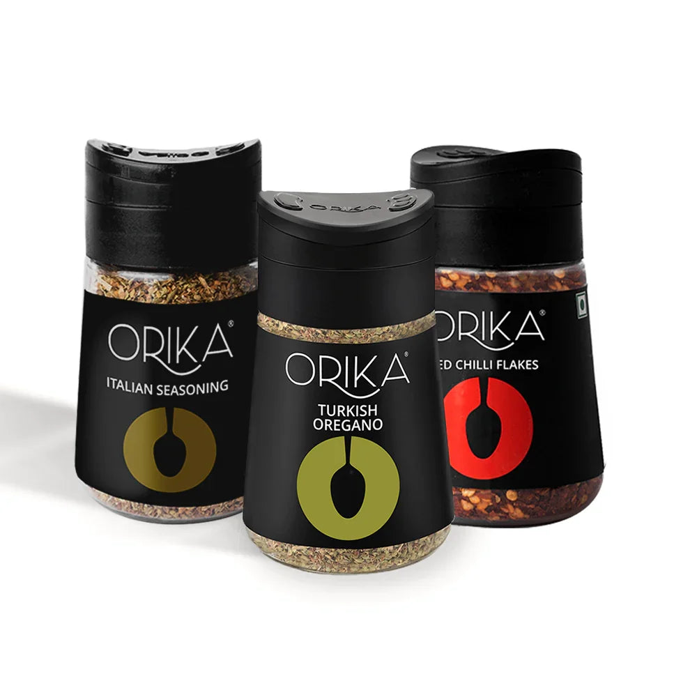 Table Sprinkler Combo 2 (Italian Seasoning + Red Chilli Flakes + Turkish Oregano) (Pack of 3) - Orika Spices India